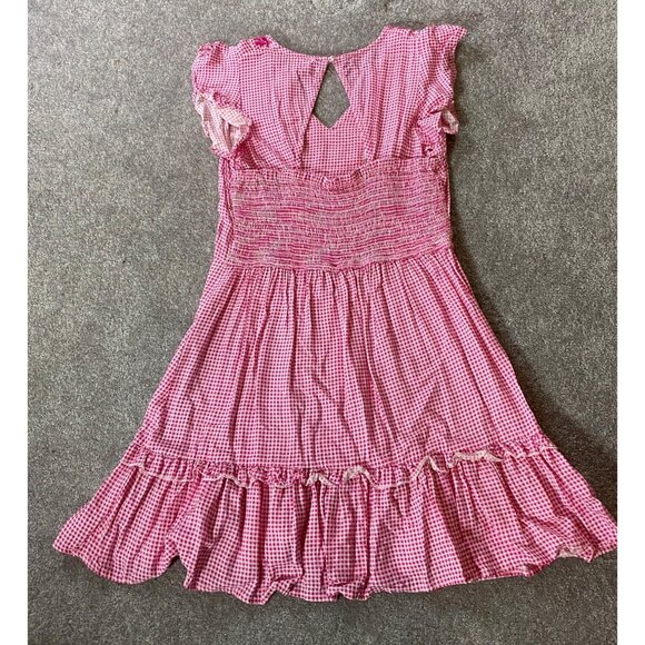 Pink Gingham Jessica Simpson Dress Embroidered Details & Ruffled Hem Medium - Picture 2 of 9